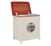 COSTWAY Laundry Basket on Wheels, 120L Rolling Laundry Hamper Sorter with Lid, Transparent Window & Built-in Handles, Plastic Dirty Clothes Cart Washing Bin Organizer (White + Brown)