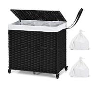 Costway Laundry Hamper 125L 3-Section Laundry Basket w/Lid & Wheels in Black COSTWAY Black