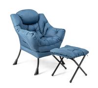 Costway Lazy Chair w/ Ottoman Leisure Reading Chair Lounge Chair w/ Pillow in Blue COSTWAY Blue