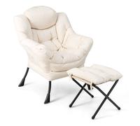 Costway Lazy Chair w/ Ottoman Modern Leisure Chair Lounge Chair w/ Pillow in Beige COSTWAY Beige