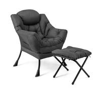 Costway Lazy Chair w/Ottoman Modern Leisure Chair Lounge Chair w/Pillow in Grey COSTWAY Grey