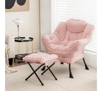 Costway Lazy Chair With Ottoman Modern Accent Chair With Folding Footrest