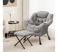 Costway Lazy Chair With Ottoman Modern Accent Chair With Folding Footrest