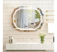 Costway Led Bathroom Mirror Single Beveled Edge Anti-Fog Mirror With 3 Color Led Light