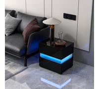 Costway Led Bedside Table With 2 Drawers Remote Control Nightstand W/ 22 Dynamic Modes