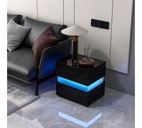 Costway LED Bedside Table with 2 Drawers Remote Control Nightstand with 22 Dynamic Modes in Black COSTWAY Black