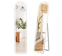 COSTWAY LED Full Length Mirror, 155x37cm Free Standing Floor Mirror Wall Mounted Hanging Mirror with Dimming & 3 Color Lighting, Arched Frame Long Full Size Body Dressing Mirror for Bedroom, White