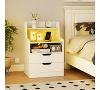 Costway Led Nightstand 2-Drawer Bedside Table With Open Shelf-White