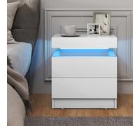 Costway Led Nightstand Modern Faux Marble End Table Versatile Bedside Table W/ 2 Drawers