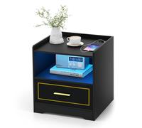 Costway LED Nightstand Smart Bedside Table Cabinet Side End Table Storage Living Room in Black COSTWAY Black