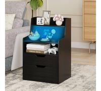 Costway LED Nightstand w/ Charging Station 2-Drawer Bedside Table W/ LED Light in Black COSTWAY Black