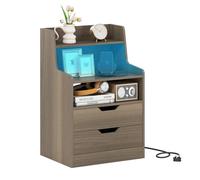 Costway LED Nightstand w/ Charging Station & 2 Drawers Wooden Bedside Table in Grey COSTWAY Grey
