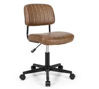Costway Leisure Chair PU Leather Rolling Upholstered Office Chair Height Adjustable Swivel Accent Chair in Brown COSTWAY Brown