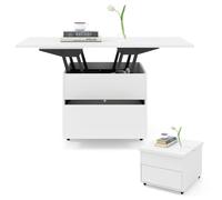Costway Lift Top Coffee Table 3-In-1 Folding Center Table w/Hidden Storage in White COSTWAY White
