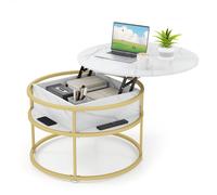 Costway Lift Top Coffee Table 80cm Round Center Table with Side Shelves in White COSTWAY White