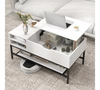 Costway Lift Top Coffee Table Living Room Center Table W/ Removable Shelf-White