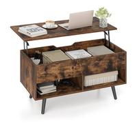 Costway Lift Top Coffee Table Mid Century Modern Accent Table W/shelves-Brown