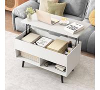 Costway Lift Top Coffee Table Mid Century Modern Accent Table w/Shelves in White COSTWAY White