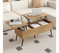 Costway Lift Top Coffee Table Modern Center Table With Metal Legs-Natural