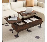 Costway Lift Top Coffee Table Modern Center Table With Metal Legs-Rustic Brown