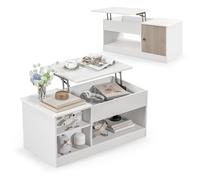 Costway Lift Top Coffee Table Modern Wooden Lift Top Dining Cocktail Table Living Room in White COSTWAY White
