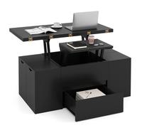 Costway Lift Top Coffee Table with 4 Storage Stools in Black COSTWAY Black