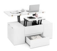 Costway Lift Top Coffee Table with 4 Storage Stools in White COSTWAY White