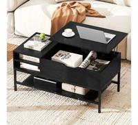 Costway Lift Top Coffee Table With Shelf Wooden Lifting Living Room Table-Black