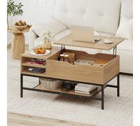 Costway Lift Top Coffee Table With Shelf Wooden Lifting Living Room Table-Natural