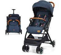 COSTWAY Lightweight Baby Stroller, One-Hand Foldable Infant Pushchair with 5-Point Harness, Adjustable Backrest/Footrest/Canopy, Compact Travel Buggy for 0-3 Years (Blue)