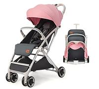 COSTWAY Lightweight Baby Stroller, One-Hand Foldable Infant Pushchair with 5-Point Harness, Adjustable Backrest/Footrest/Canopy, Compact Travel Buggy for 0-3 Years (Pink)