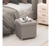Costway Linen Fabric Footstool Ottoman Padded Foot Rest With Storage-Grey