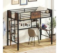 Costway Loft Bed W/ Desk & Storage Shelf Single Size Metal Bed Frame W/ Ladder