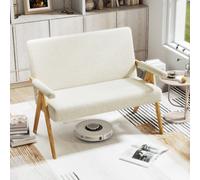 Costway Loveseat Sofa Chair Upholstered Sherpa Couch With Armrests-Beige