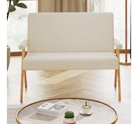 Costway Loveseat Sofa Comfy Upholstered Sherpa Couch with Armrests in White COSTWAY White