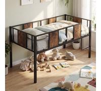 Costway Low Loft Bed Single Size Kids Loft Bed w/ Ladder & Guardrail Bed Frame in Brown COSTWAY Brown