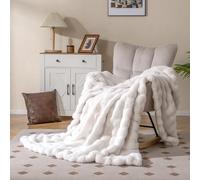COSTWAY Luxury Faux Fur Throw Blanket, Fuzzy Plush Rabbit Fur Bubble Blanket, Cozy Soft Thick Warm Decoration Throw Bedding for Sofa, Couch, Bed (203 x 153cm)