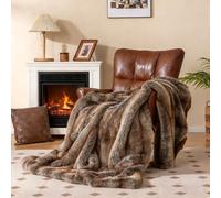 COSTWAY Luxury Faux Fur Throw Blanket, Fuzzy Warm Cozy Fluffy Throws, Elegant Fake Decoration Blanket for Sofa, Couch, Bed (Brown Taupe Faux Fox Fur)