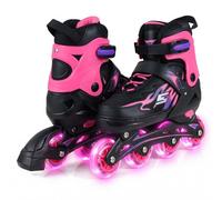 Costway M Size Kid Inline Skates For Ages 7-9 4 Sizes Adjustable Light-Up Roller Skates W/ 4 Wheels-Pink