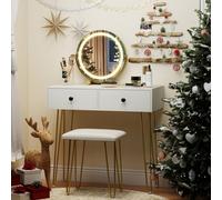 Costway Makeup Dressing Table With Lighted Mirror Vanity Desk Set-White