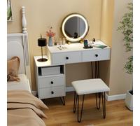 Costway Makeup Vanity Desk W/ Mirror And Lights Dressing Table Set W/ Charging Station-White