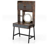 Costway Makeup Vanity Desk w/Mirror & Lights Dressing Table w/Charging Station in Brown COSTWAY Brown