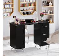 Costway Manicure Table Nail Desk Nail Tech Station 8 Legs-Black in Black