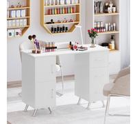 Costway Manicure Table Nail Desk Nail Tech Table Station with 8 Metal Legs in White COSTWAY White