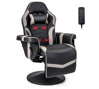 Costway Massage Gaming Chair Height Adjustable Swivel Racing Video Gaming Recliner in Grey COSTWAY Grey