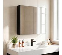 Costway Medicine Cabinet With Mirror Double Door Wall Mounted Bathroom Cabinet Recessed Or Surface Mount-Black