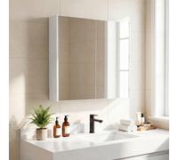 Costway Medicine Cabinet With Mirror Double Door Wall Mounted Bathroom Cabinet Recessed Or Surface Mount-White