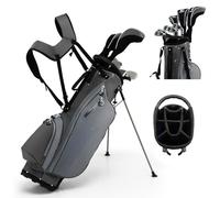 COSTWAY Men's Golf Clubs Package Set with Alloy Driver, 3# Fairway Wood, 4# Hybrid, 6-9# & P Irons, Putter and Stand Bag, Right Hand (Gray)