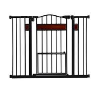 COSTWAY Metal Baby Gate, 74-104cm Pressure Fit Pet Gates with Small Door, Dual Locks, 10cm and 15cm Extension Kit, Walk Through Dog Gate for Stairs Doors (Black, 74-104cm)
