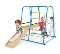 COSTWAY Metal Climbing Frame, 6 in 1 Kids Jungle Gym with Slide, Swing, Monkey Bars, Climbing Ladder and Rope Wall, Indoor Playground Climber Toy for Boys Girls